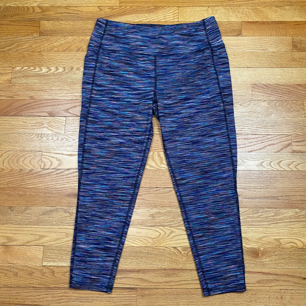DSG Space Dye Leggings Women XL Blue Purple Pink Cropped Athletic Pilates Gym